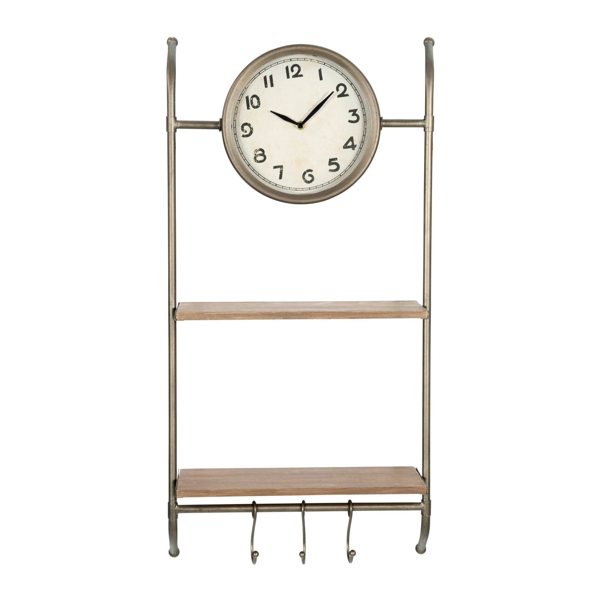 Hello Honey® Gold Wall Clock with 2 Shelves & 3 Hooks